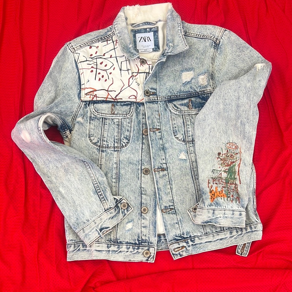 Zara Artistic Denim Jacket With Distressed Details